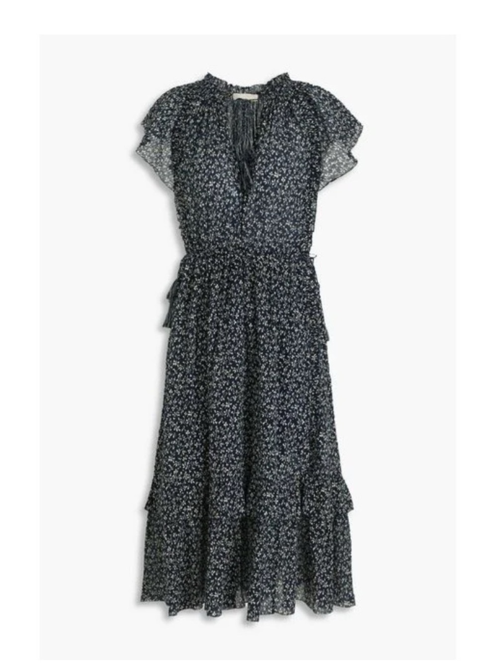 Ulla Johnson Navy and Cream Floral V-Neck Dress 10 100% Cotton